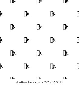 Running man and exit door seamless pattern isolated on white background