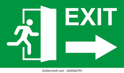 Running man and exit door sign. Vector icon, safety symbol. Escape help evacuation