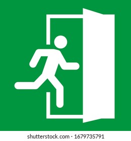 Running Man And Exit Door Sign. Vector Icon, Safety Symbol. Escape Help Evacuation