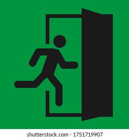 Running man and exit door sign. Vector icon, safety symbol. Escape help evacuation