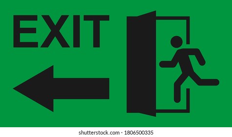 Running man and exit door sign. Vector icon, safety symbol. Escape help evacuation