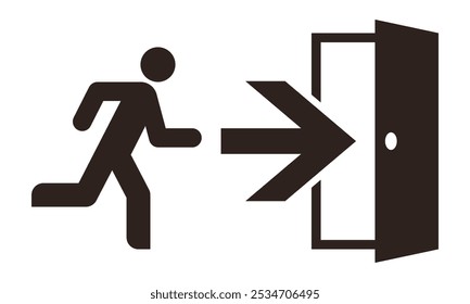 Running man and exit door sign. Exit way icon. Emergency exit. Safety symbol. Escape help evacuation icon isolated on white background