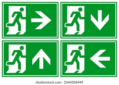 Running man and exit door sign. Exit way icon. Emergency exit. Safety symbol. Escape help evacuation icon set isolated on white background