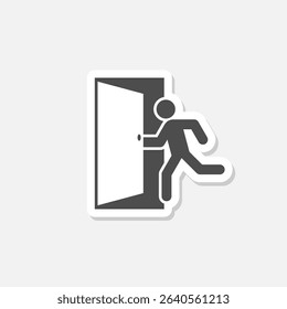 Running man and exit door sign sticker isolated on gray background