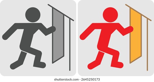Executando homem saída com sinal de porta, Ícones de sinal de saída, símbolo de segurança ilustração vetorial