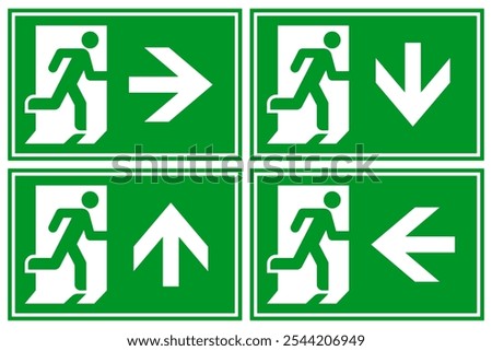 Running man and exit door sign. Exit way icon. Emergency exit. Safety symbol. Escape help evacuation icon set isolated on white background