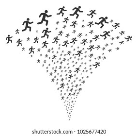 Running Man exploding fountain. Vector illustration style is flat iconic symbols. Object fountain created from random pictograms as running man fireworks.