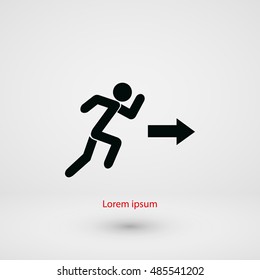  running man figure and direction arrow icon, flat design best vector icon