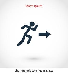  running man figure and direction arrow icon, flat design best vector icon