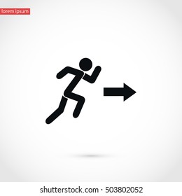  running man figure and direction arrow icon, flat design best vector icon