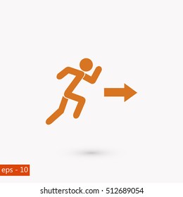  running man figure and direction arrow icon, flat design best vector icon