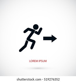  running man figure and direction arrow icon, flat design best vector icon