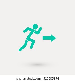  running man figure and direction arrow icon, flat design best vector icon