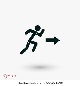  running man figure and direction arrow icon, flat design best vector icon