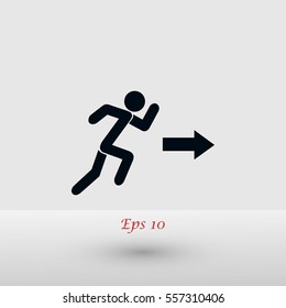  running man figure and direction arrow icon, flat design best vector icon