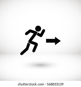  running man figure and direction arrow icon, flat design best vector icon