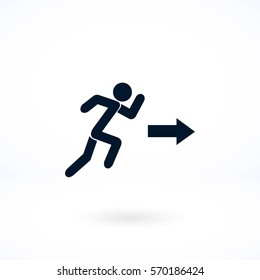  running man figure and direction arrow icon, flat design best vector icon