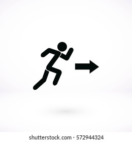  running man figure and direction arrow icon, flat design best vector icon
