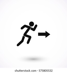  running man figure and direction arrow icon, flat design best vector icon
