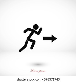  running man figure and direction arrow icon, flat design best vector icon