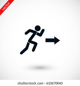  running man figure and direction arrow icon, flat design best vector icon