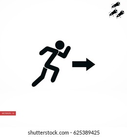  running man figure and direction arrow icon, flat design best vector icon