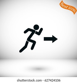  running man figure and direction arrow icon, flat design best vector icon