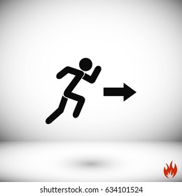  running man figure and direction arrow icon, flat design best vector icon
