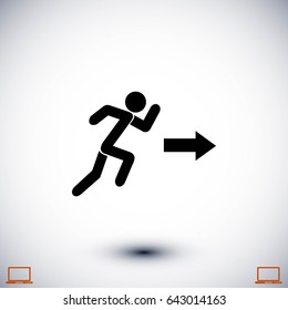  running man figure and direction arrow icon, flat design best vector icon