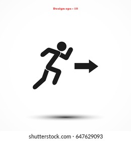  running man figure and direction arrow icon, flat design best vector icon