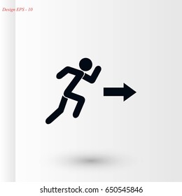  running man figure and direction arrow icon, flat design best vector icon