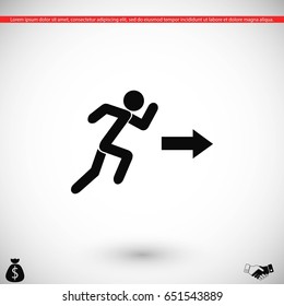 running man figure and direction arrow icon, flat design best vector icon