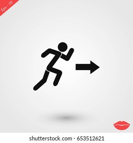  running man figure and direction arrow icon, flat design best vector icon