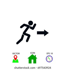 running man figure and direction arrow icon, flat design best vector icon