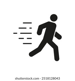 Icono de la silueta de la figura del hombre que corre, actividad física y movimiento rápido para el concepto de la aptitud y del ejercicio. Ilustración vectorial aislada.