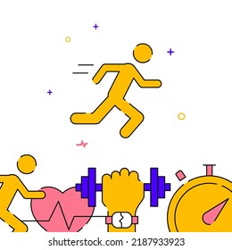 Running man filled line vector icon, simple illustration, related bottom border.
