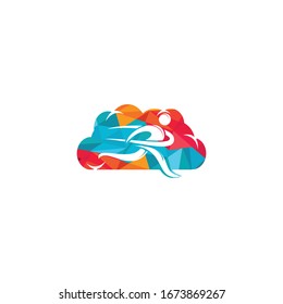 Running Man With Finish Ribbon Cloud Shape Logo Design. Marathon logo template. Running club or sports club sign.