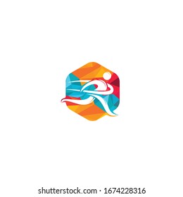 Running Man With Finish Ribbon Logo Design. Marathon logo template. Running club or sports club sign.