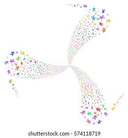 Running Man fireworks swirl rotation. Vector illustration style is flat bright multicolored iconic symbols on a white background. Object twirl made from random pictographs.