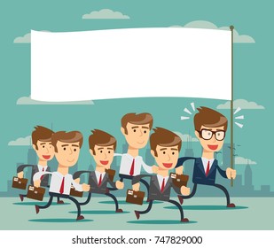 Running man with flag, vector isolated illustration.