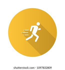 Running man flat design long shadow glyph icon. Vector silhouette illustration