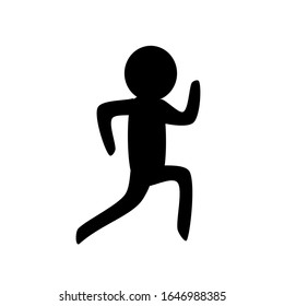 Running man flat icon in black color on white background, flat vector cartoon. Exercise and cardio training motion and action, sport and recreation concept.