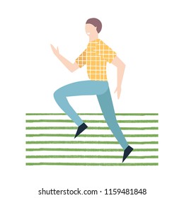 Running man in flat style design. Vector. Isolated.