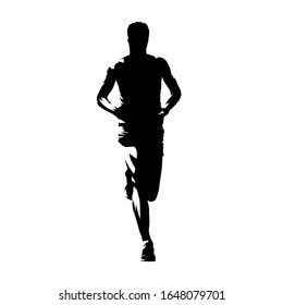 Running man, front view, abstract vector silhouette. Ink drawing