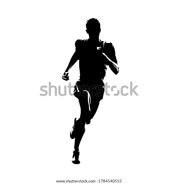 Running man, front view. Isolated vector silhouette