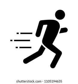 Running man glyph icon. Runner, sprinter. Escape. Jogging. Motion. Silhouette symbol. Negative space. Vector isolated illustration