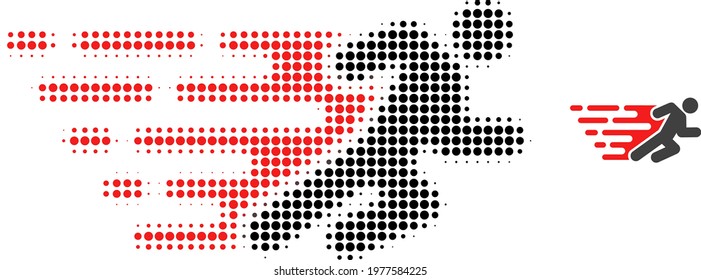 Running man halftone dot icon illustration. Halftone array contains round points. Vector illustration of running man icon on a white background. Flat abstraction for running man object.