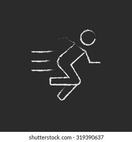 Running man hand drawn in chalk on a blackboard vector white icon isolated on a black background.