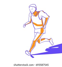 Running man. Hand drawn sketch vector illustration. Line style.Colorful illustration can be used for marathon poster, banner