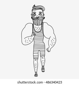 Running man. Hand drawn vintage illustration. jogging hipster.
